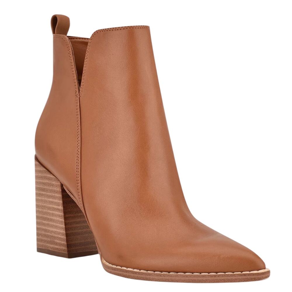 Nine West Women's Birds Leather Block Heel Dress Booties Tan Size 5